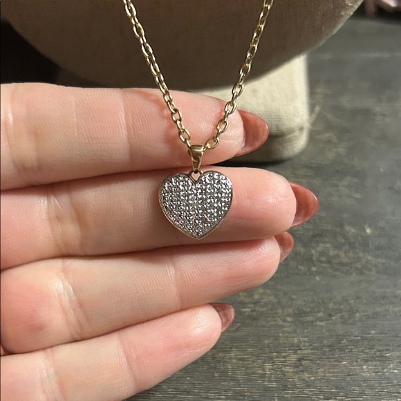 925 Sterling Gold Heart Jeweles Pendant Necklace - Picture 1 of 2